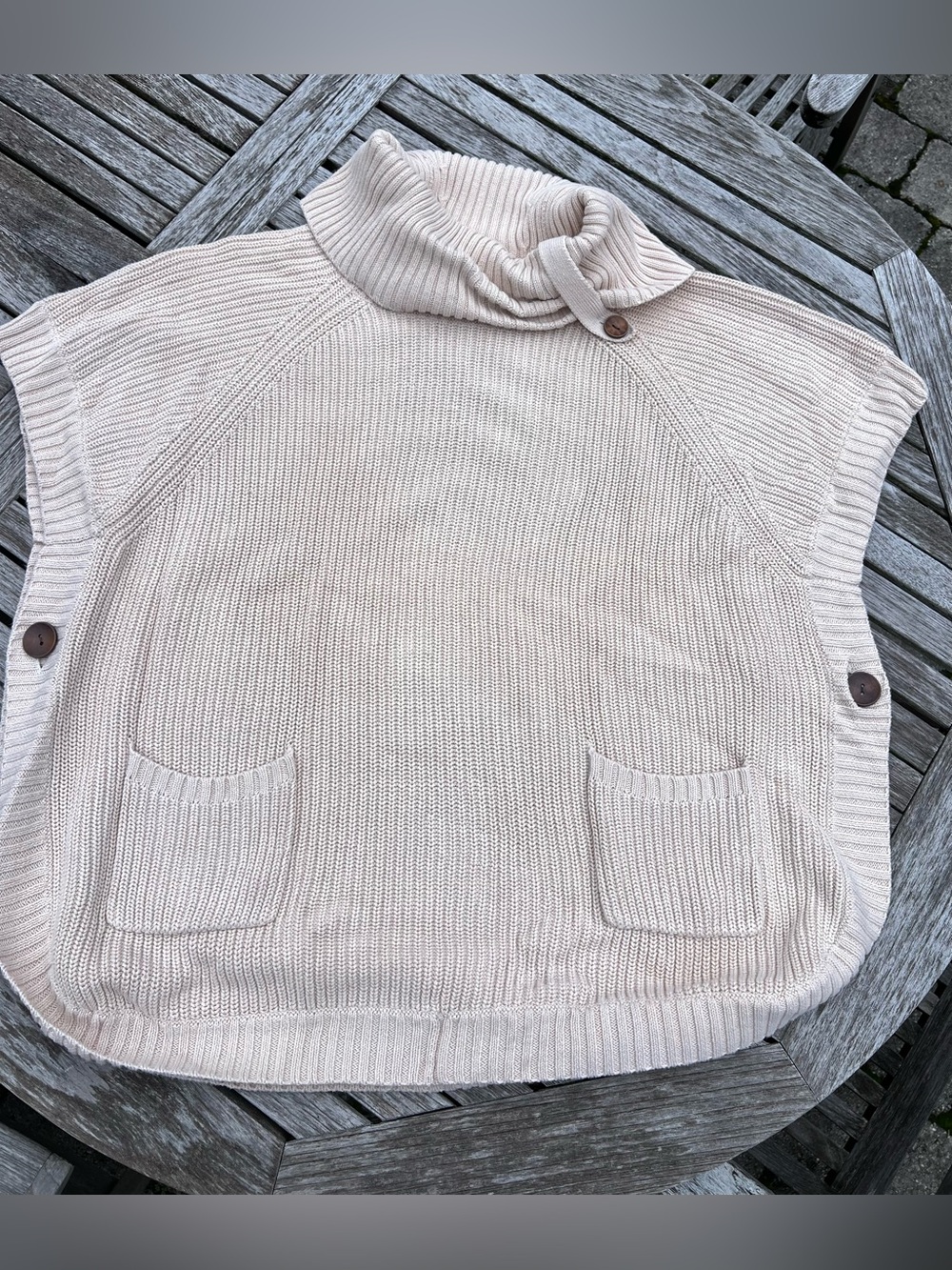 Coldwater Creek Cream Knit Poncho Turtleneck with Front Pockets